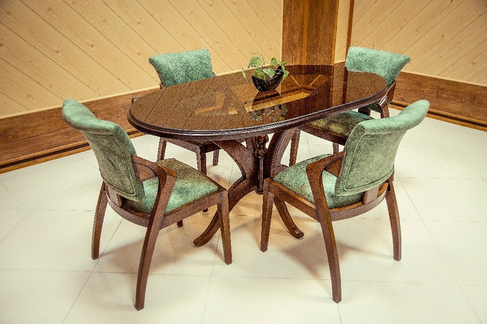 میز غذا خوری 6 نفره بیضی همراه با صندلی آنتیک